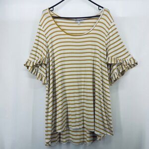 Star Vixen Women Plus Size 3X Top Yellow Striped Ruffle Sleeve Scoop Neck Flowy